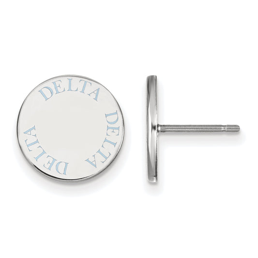 Sterling Silver Rhodium Plated Logoart Delta Sorority Text Color Enamel Post Earrings