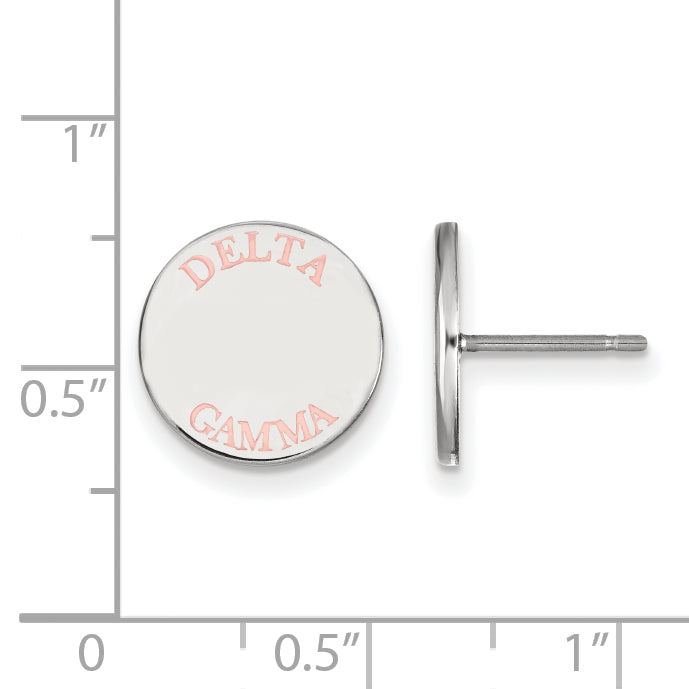 Sterling Silver Rhodium Plated Logoart Delta Gamma Sorority Text Color Enamel Post Earrings
