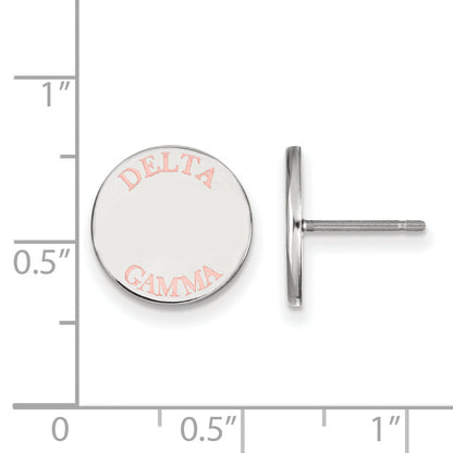 Sterling Silver Rhodium Plated Logoart Delta Gamma Sorority Text Color Enamel Post Earrings