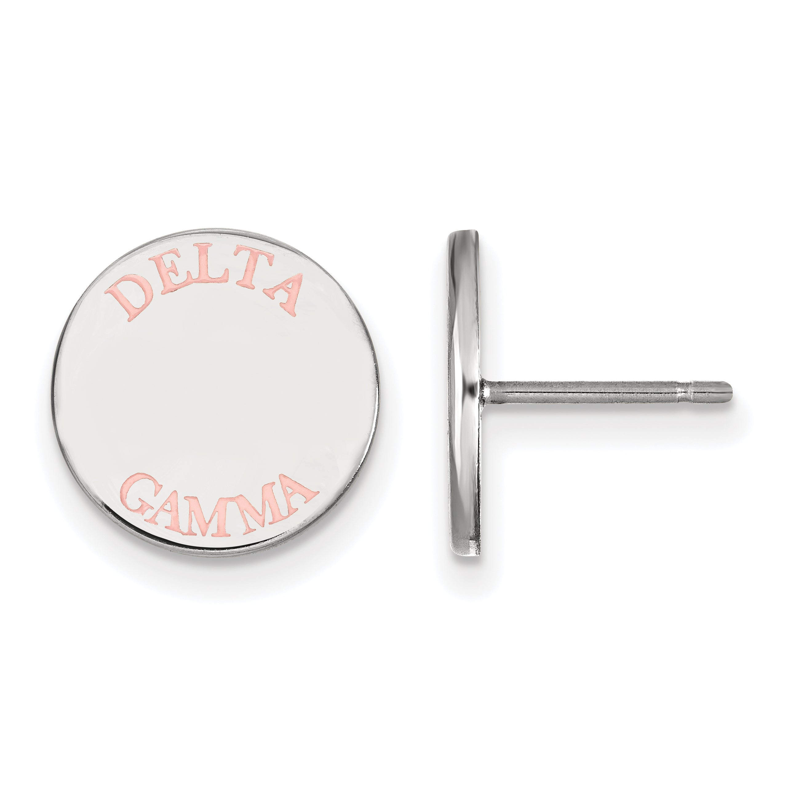 Sterling Silver Rhodium Plated Logoart Delta Gamma Sorority Text Color Enamel Post Earrings