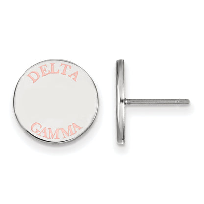 Sterling Silver Rhodium Plated Logoart Delta Gamma Sorority Text Color Enamel Post Earrings