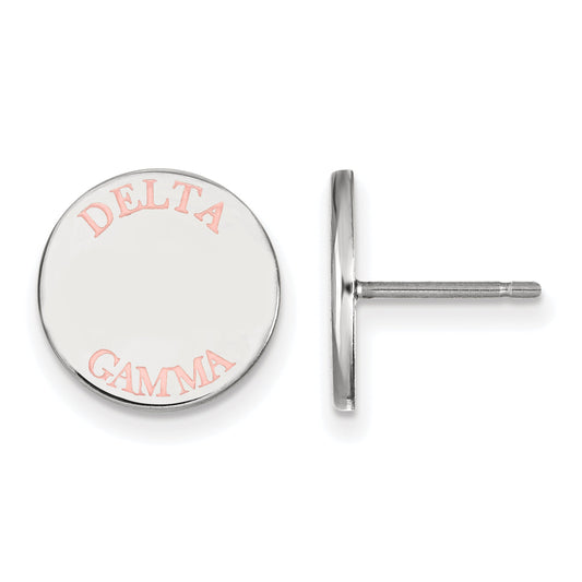 Sterling Silver Rhodium Plated Logoart Delta Gamma Sorority Text Color Enamel Post Earrings