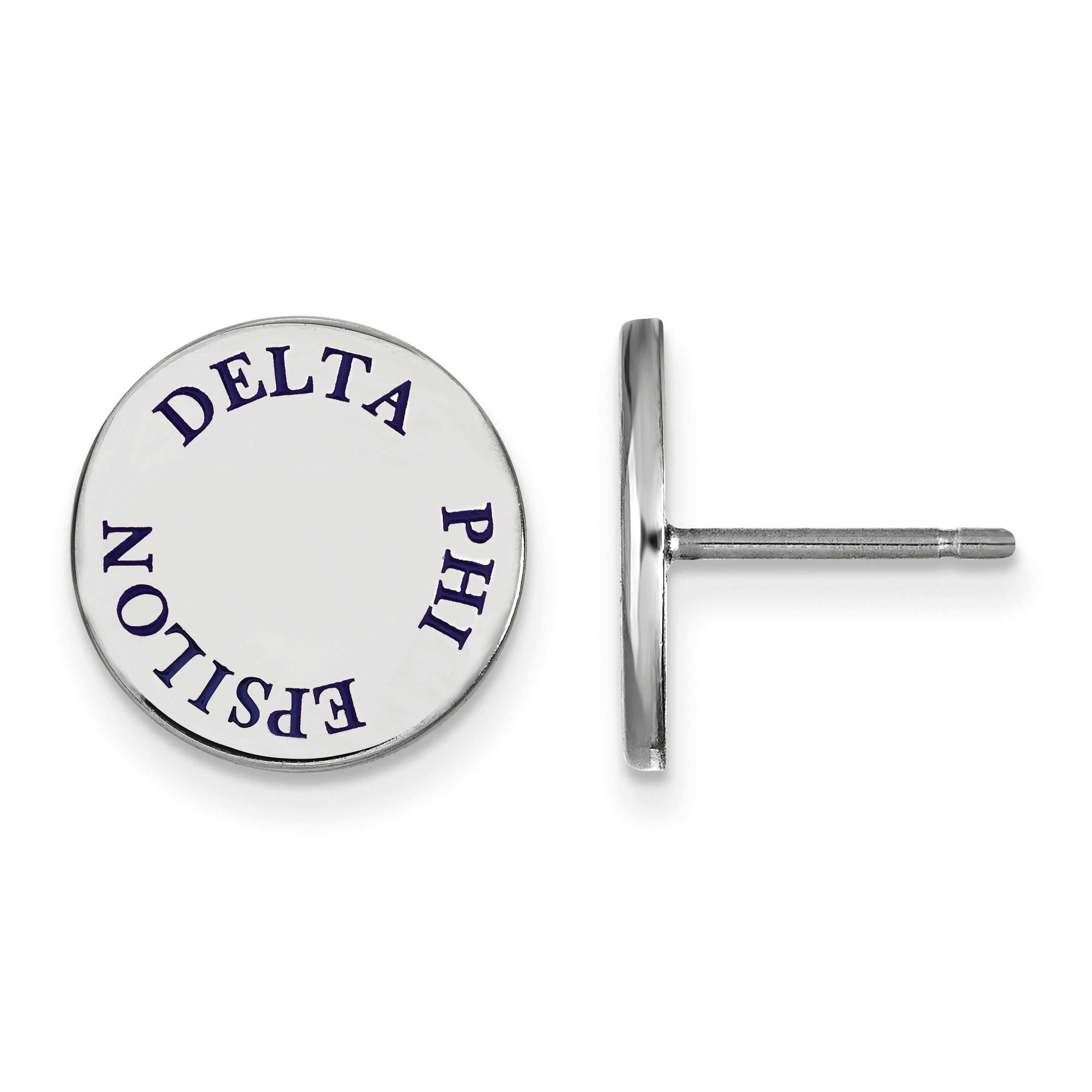 Sterling Silver Rhodium Plated Logoart Delta Phi Epsilon Sorority Text Color Enamel Post Earrings