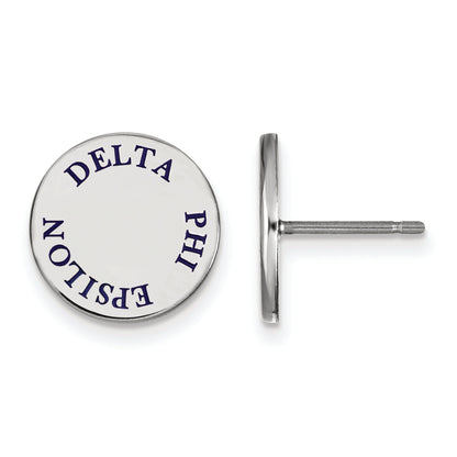 Sterling Silver Rhodium Plated Logoart Delta Phi Epsilon Sorority Text Color Enamel Post Earrings
