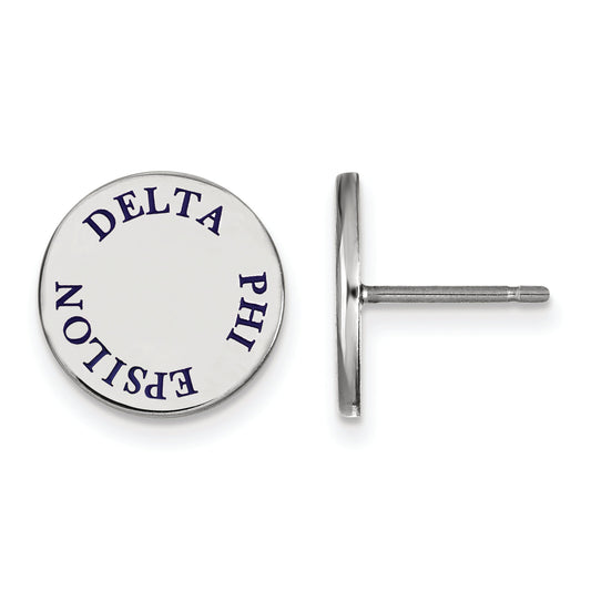 Sterling Silver Rhodium Plated Logoart Delta Phi Epsilon Sorority Text Color Enamel Post Earrings
