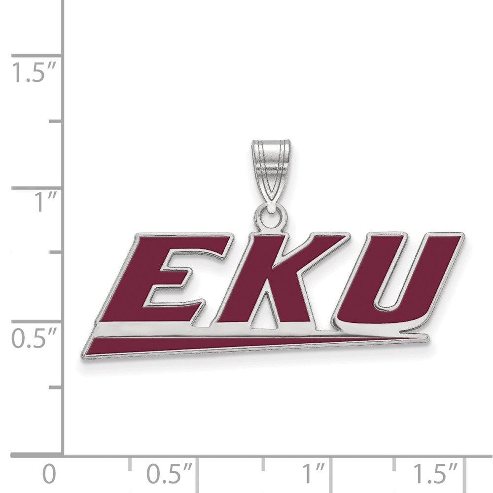 Sterling Silver Rhodium Plated Logoart Eastern Kentucky University E K U Large Enameled Pendant