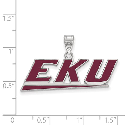 Sterling Silver Rhodium Plated Logoart Eastern Kentucky University E K U Large Enameled Pendant