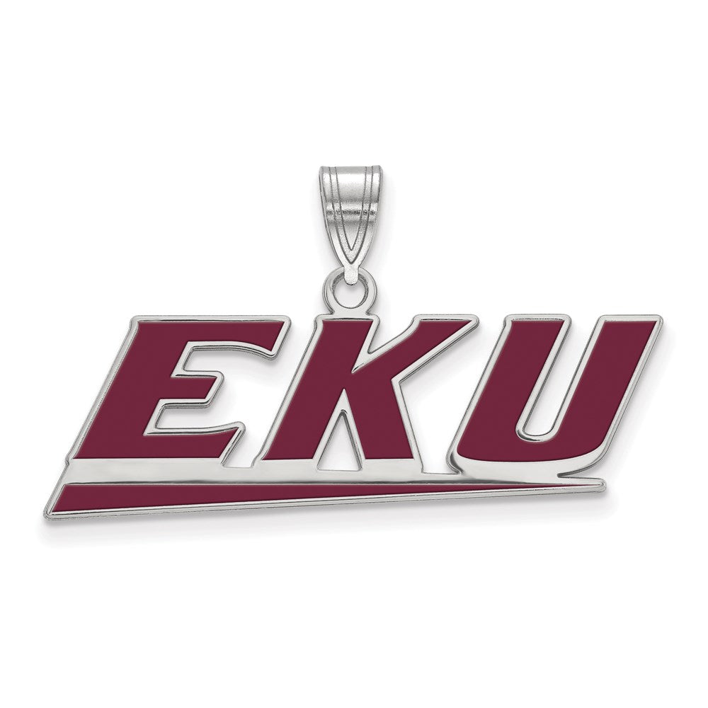 Sterling Silver Rhodium Plated Logoart Eastern Kentucky University E K U Large Enameled Pendant