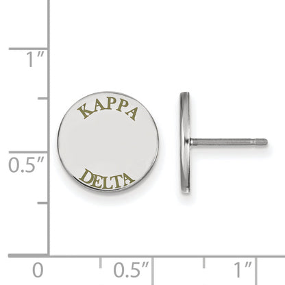 Sterling Silver Rhodium Plated Logoart Kappa Delta Sorority Text Color Enamel Post Earrings