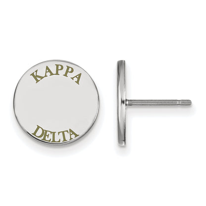 Sterling Silver Rhodium Plated Logoart Kappa Delta Sorority Text Color Enamel Post Earrings