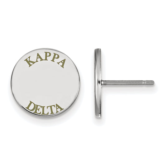 Sterling Silver Rhodium Plated Logoart Kappa Delta Sorority Text Color Enamel Post Earrings