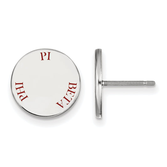 Sterling Silver Rhodium Plated Logoart Pi Beta Phi Sorority Text Color Enamel Post Earrings