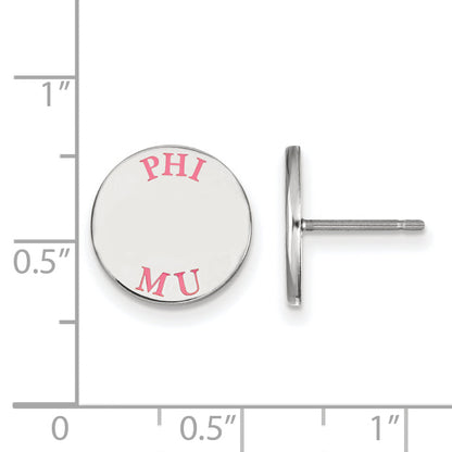 Sterling Silver Rhodium Plated Logoart Phi Mu Sorority Text Color Enamel Post Earrings