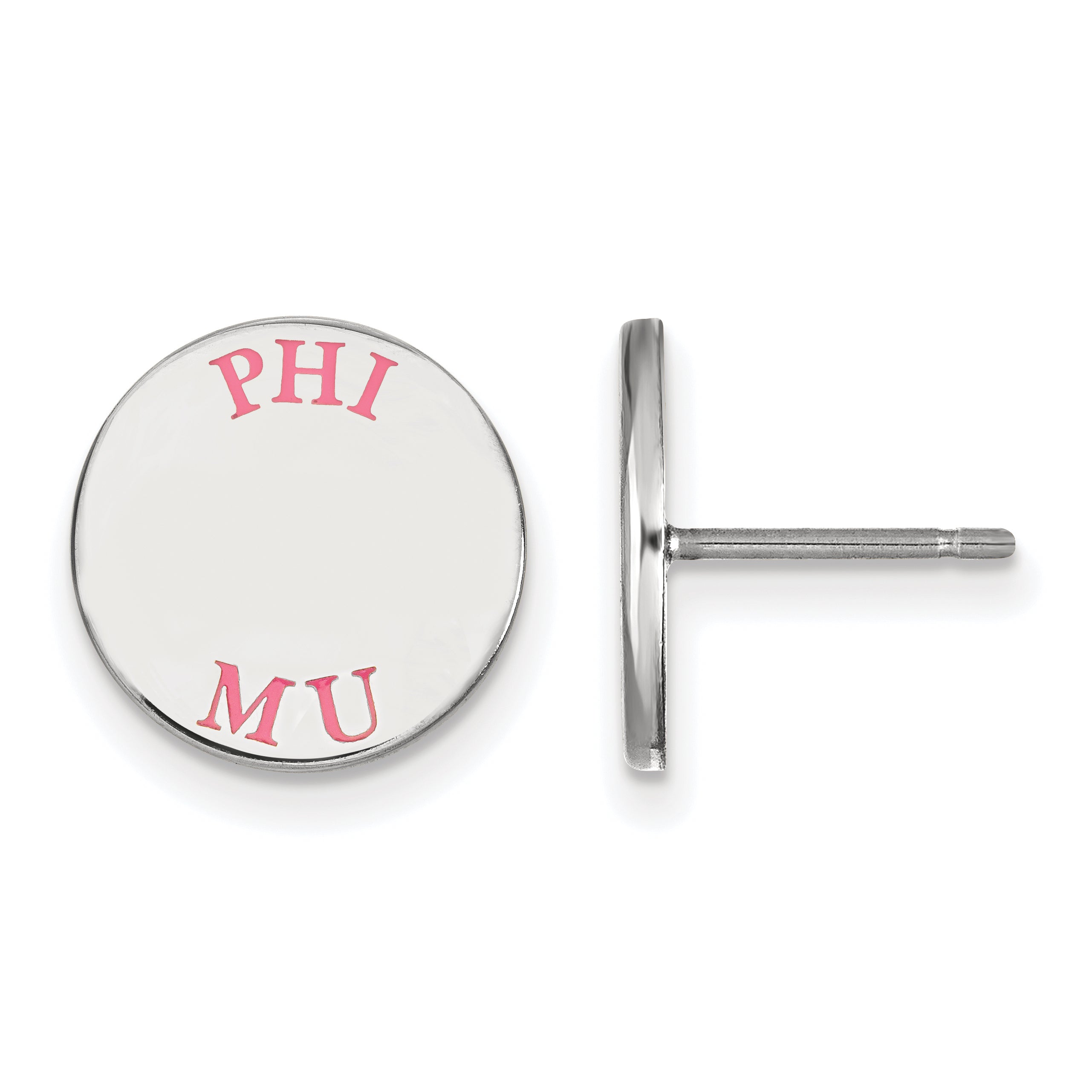 Sterling Silver Rhodium Plated Logoart Phi Mu Sorority Text Color Enamel Post Earrings