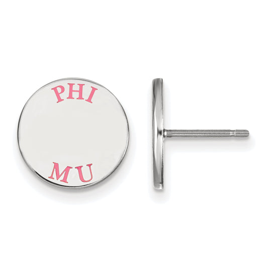 Sterling Silver Rhodium Plated Logoart Phi Mu Sorority Text Color Enamel Post Earrings
