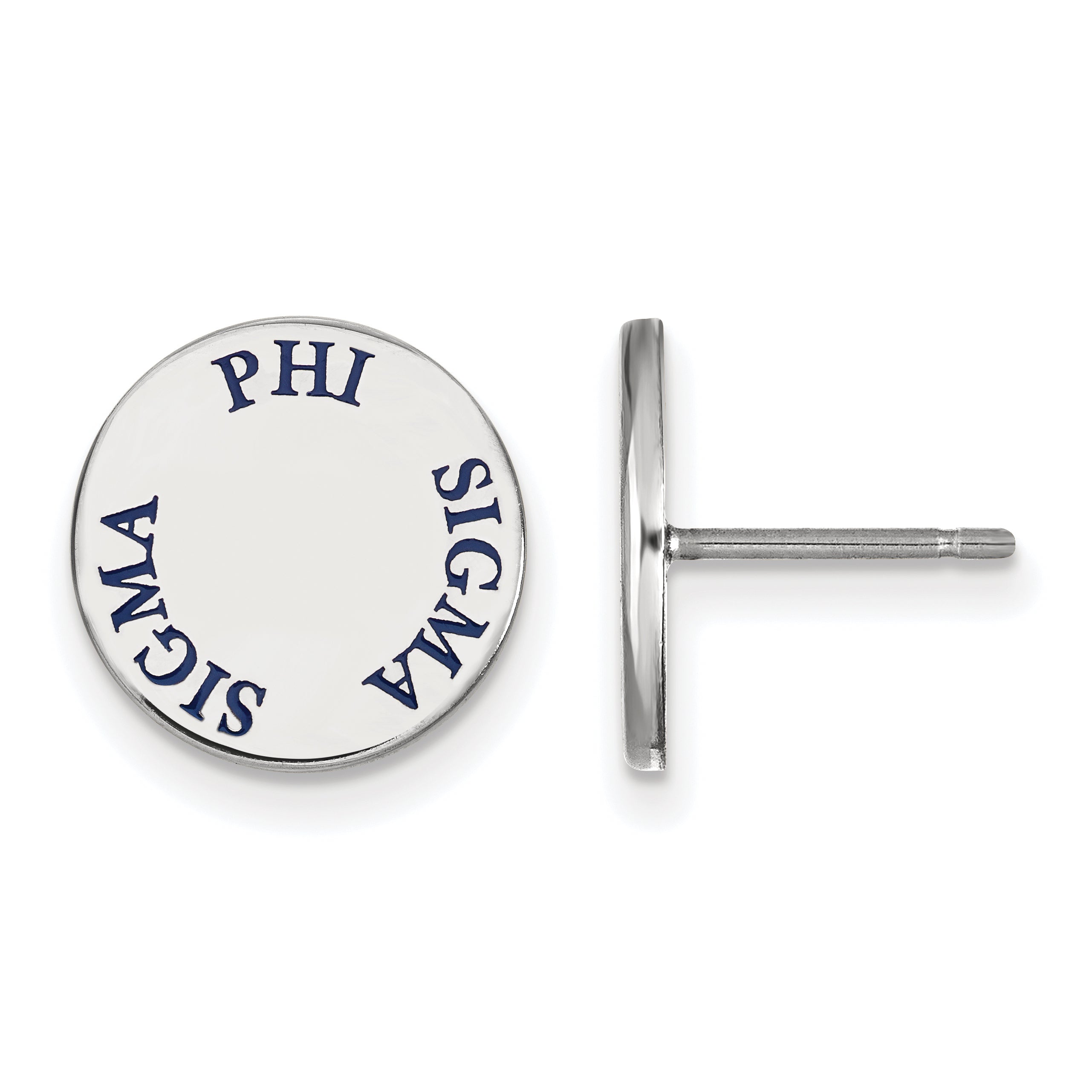 Sterling Silver Rhodium Plated Logoart Phi Sigma Sorority Text Color Enamel Post Earrings