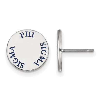 Sterling Silver Rhodium Plated Logoart Phi Sigma Sorority Text Color Enamel Post Earrings