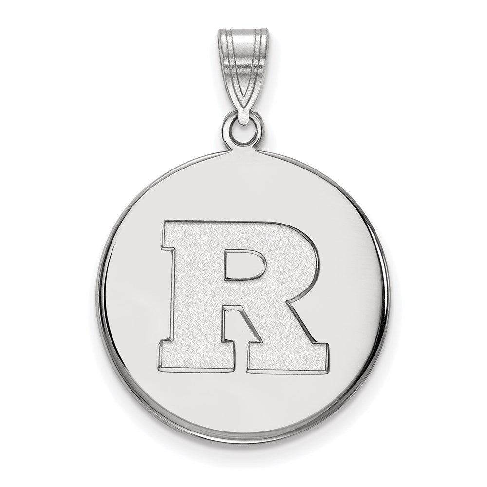 14K White Gold Logoart Rutgers University Letter R Large Disc Pendant