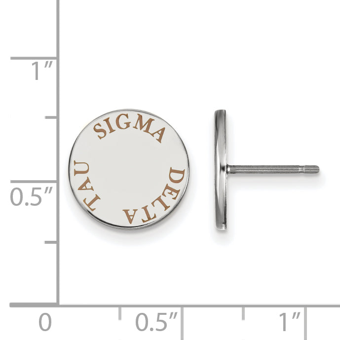 Sterling Silver Rhodium Plated Logoart Sigma Delta Tau Sorority Text Color Enamel Post Earrings