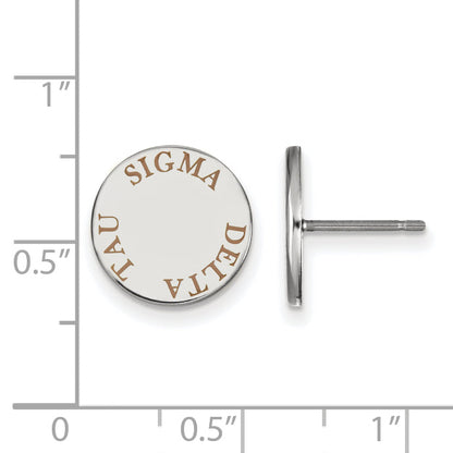 Sterling Silver Rhodium Plated Logoart Sigma Delta Tau Sorority Text Color Enamel Post Earrings