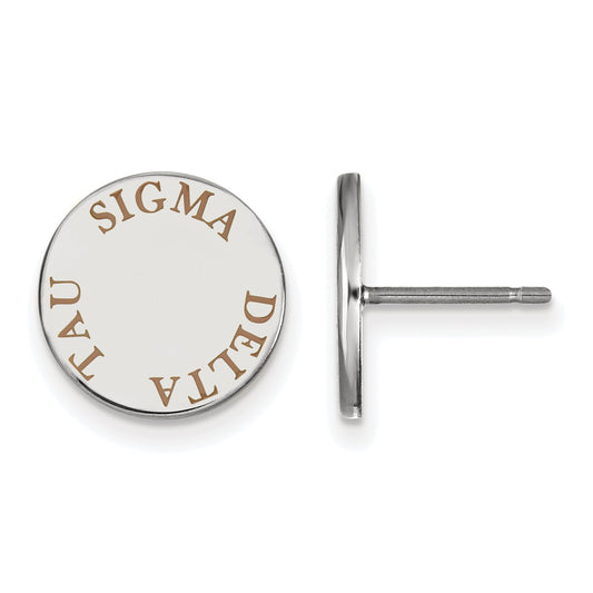 Sterling Silver Rhodium Plated Logoart Sigma Delta Tau Sorority Text Color Enamel Post Earrings