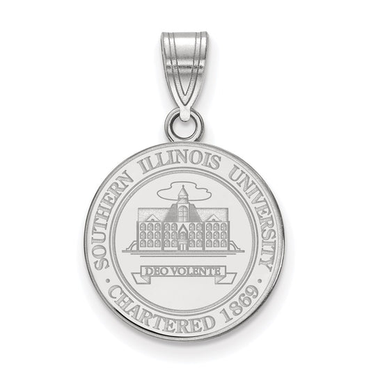 Sterling Silver Rhodium Plated Logoart Southern Illinois University Medium Crest Pendant