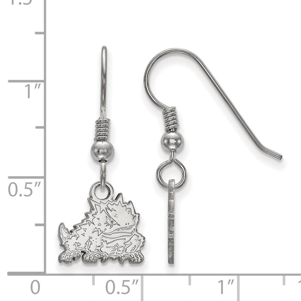 Sterling Silver Rhodium Plated Logoart Texas Christian University Horned Frog Extra Small Dangle Wire Earrings