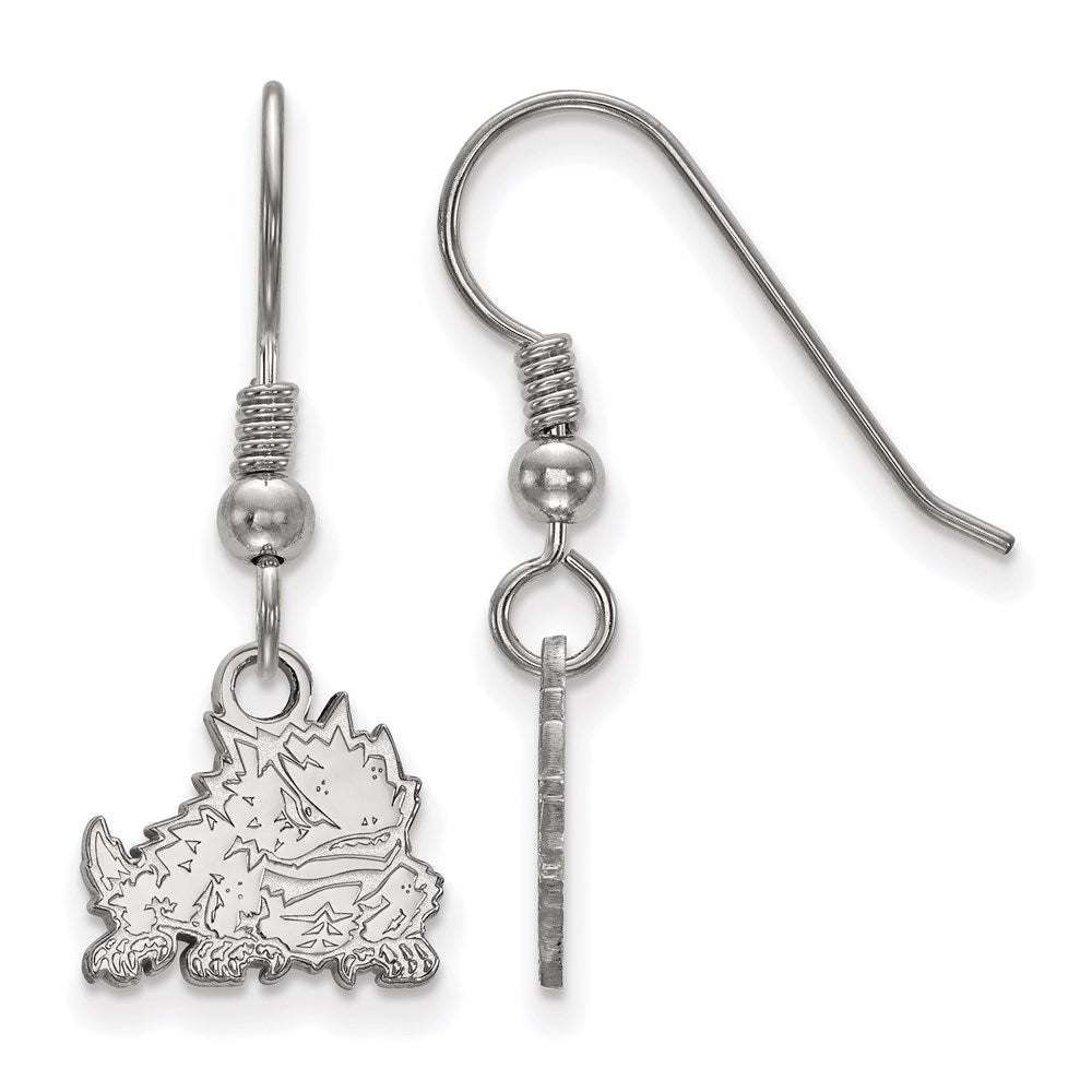 Sterling Silver Rhodium Plated Logoart Texas Christian University Horned Frog Extra Small Dangle Wire Earrings