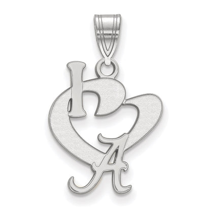 Sterling Silver Rhodium Plated Logoart University Of Alabama Large I Heart Logo Pendant