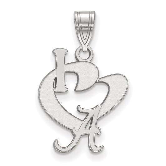 Sterling Silver Rhodium Plated Logoart University Of Alabama Large I Heart Logo Pendant