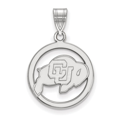 Sterling Silver Rhodium Plated Logoart University Of Colorado Buffalo Medium Circle Pendant