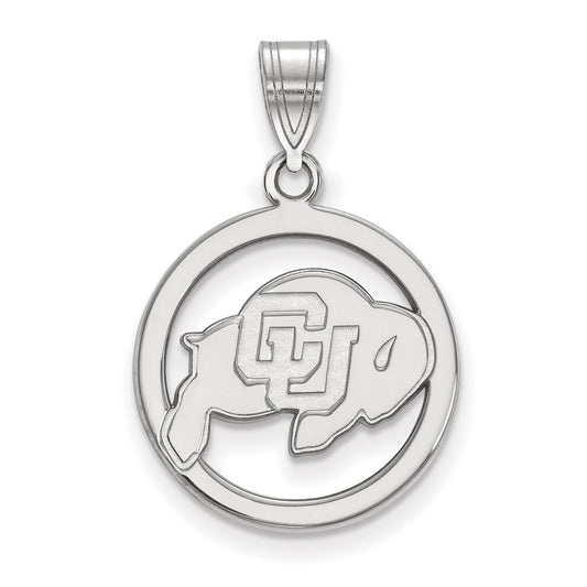Sterling Silver Rhodium Plated Logoart University Of Colorado Buffalo Medium Circle Pendant