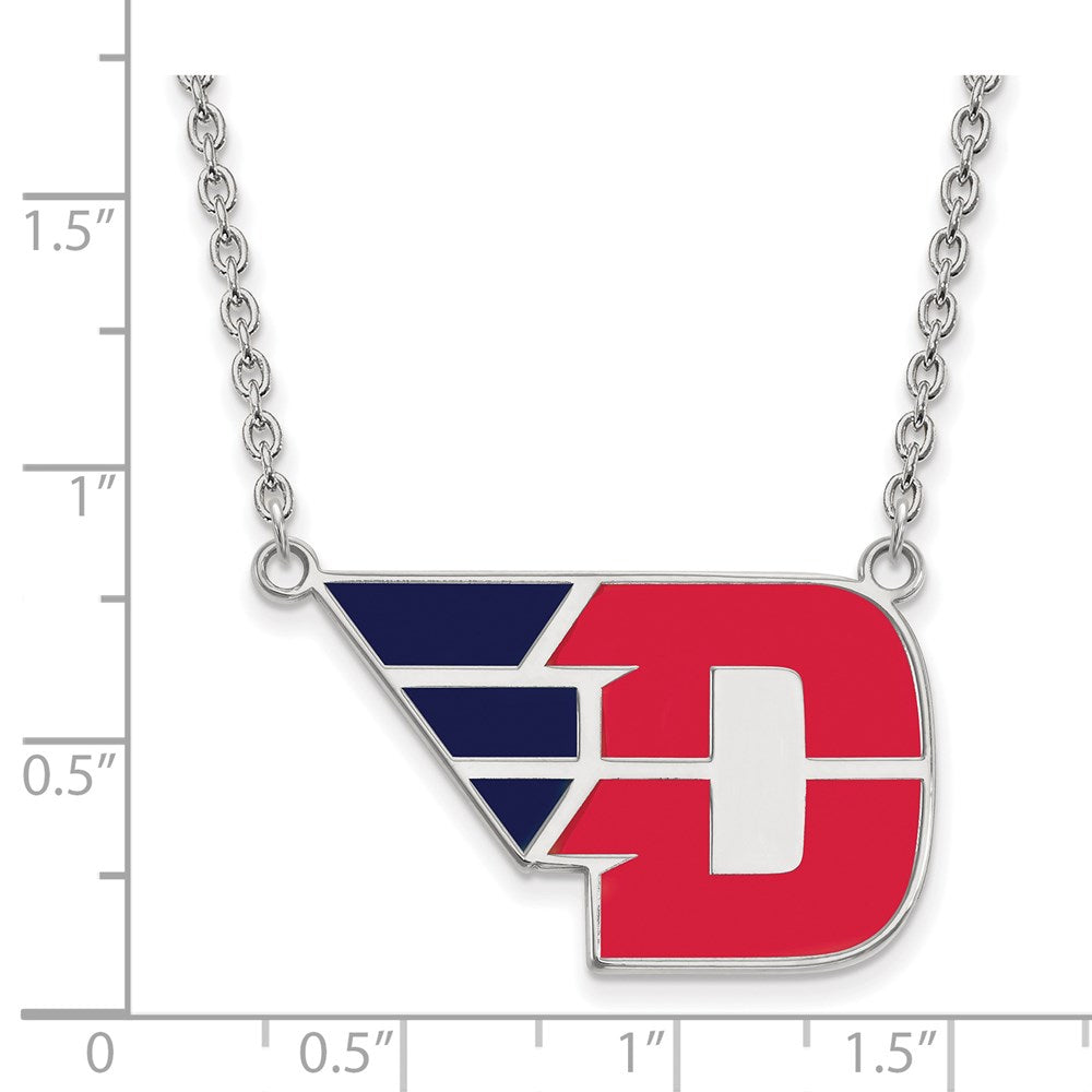 Sterling Silver Rhodium Plated Logoart University Of Dayton Large Enameled Pendant 18 Inch Necklace