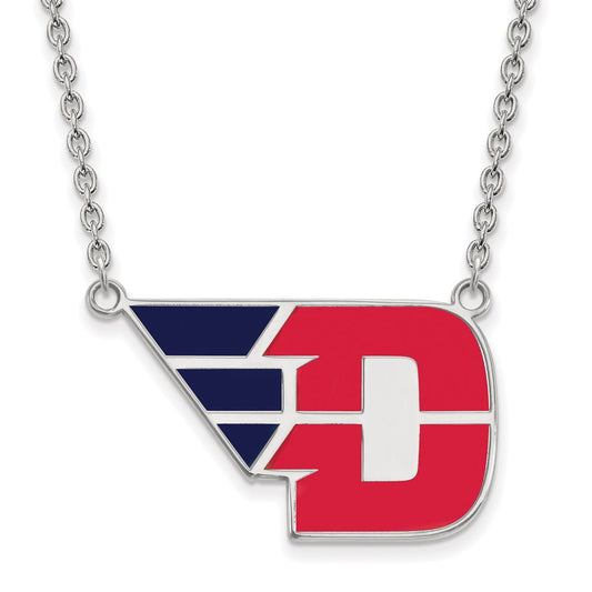 Sterling Silver Rhodium Plated Logoart University Of Dayton Large Enameled Pendant 18 Inch Necklace