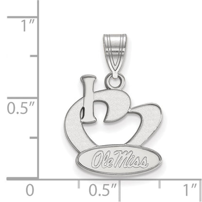 Sterling Silver Rhodium Plated Logoart University Of Mississippi Large I Heart Ole Miss Pendant