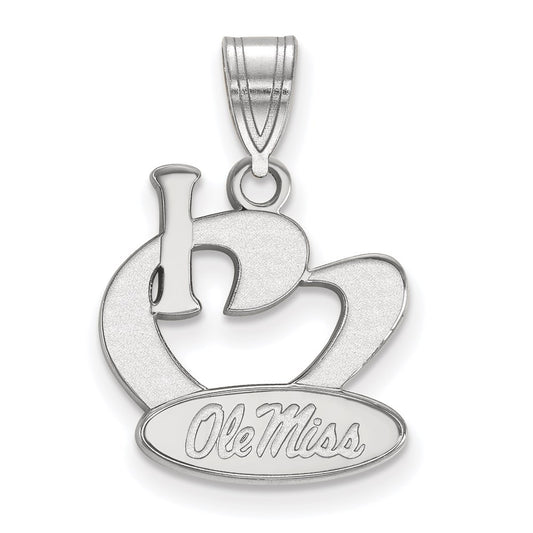 Sterling Silver Rhodium Plated Logoart University Of Mississippi Large I Heart Ole Miss Pendant