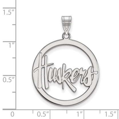 Sterling Silver Rhodium Plated Logoart University Of Nebraska Huskers Large Circle Pendant