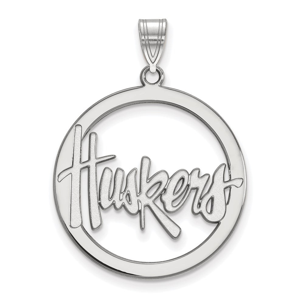 Sterling Silver Rhodium Plated Logoart University Of Nebraska Huskers Large Circle Pendant