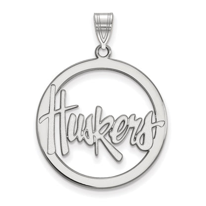 Sterling Silver Rhodium Plated Logoart University Of Nebraska Huskers Large Circle Pendant