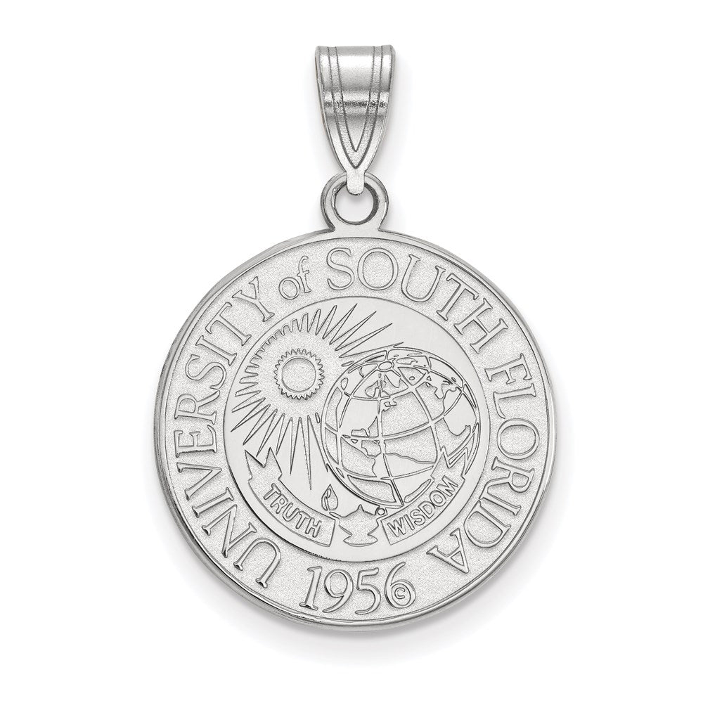Sterling Silver Rhodium Plated Logoart University Of South Florida Large Crest Pendant