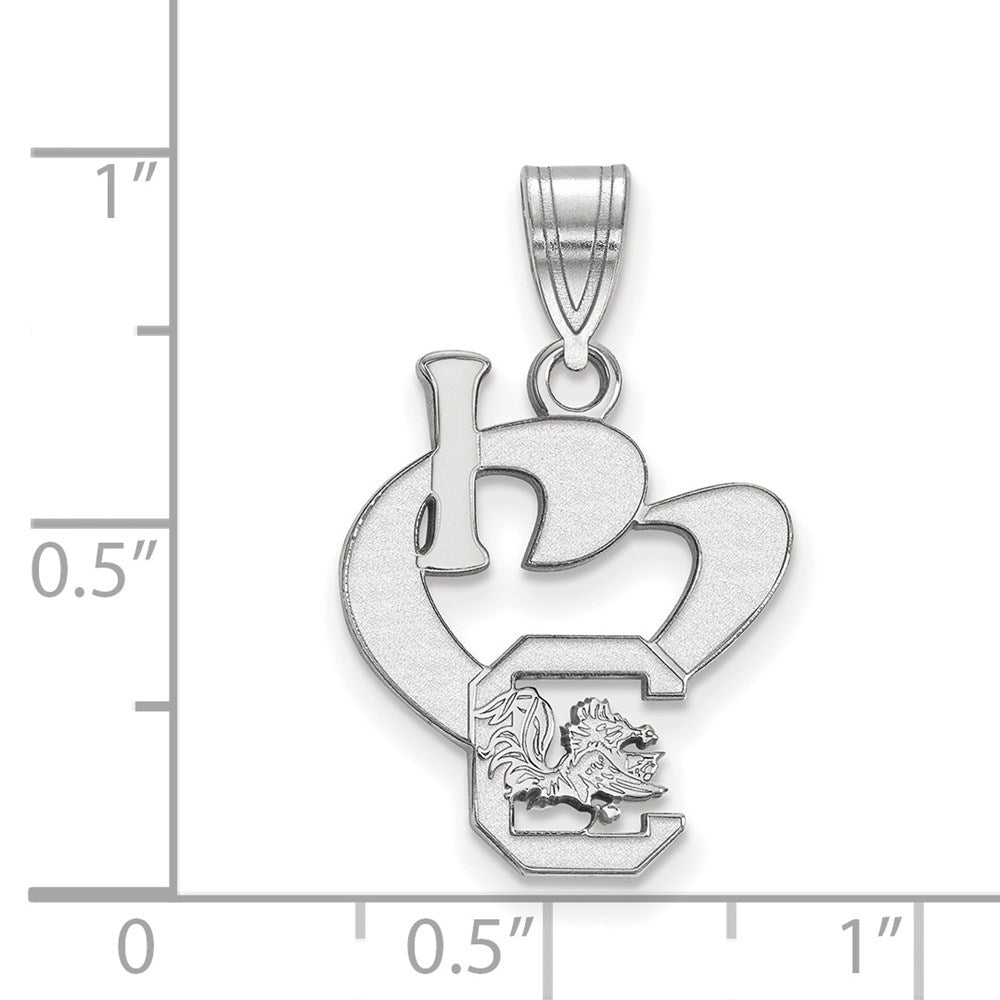Sterling Silver Rhodium Plated Logoart University Of South Carolina Large I Heart Pendant
