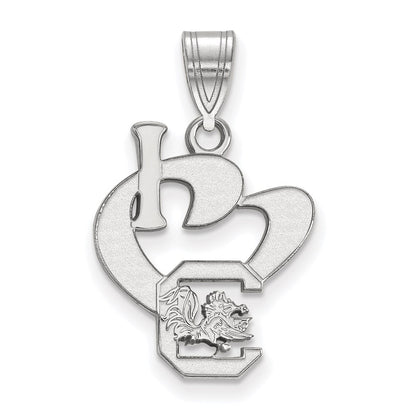 Sterling Silver Rhodium Plated Logoart University Of South Carolina Large I Heart Pendant