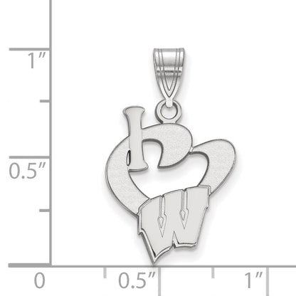 Sterling Silver Rhodium Plated Logoart University Of Wisconsin Large I Heart Pendant