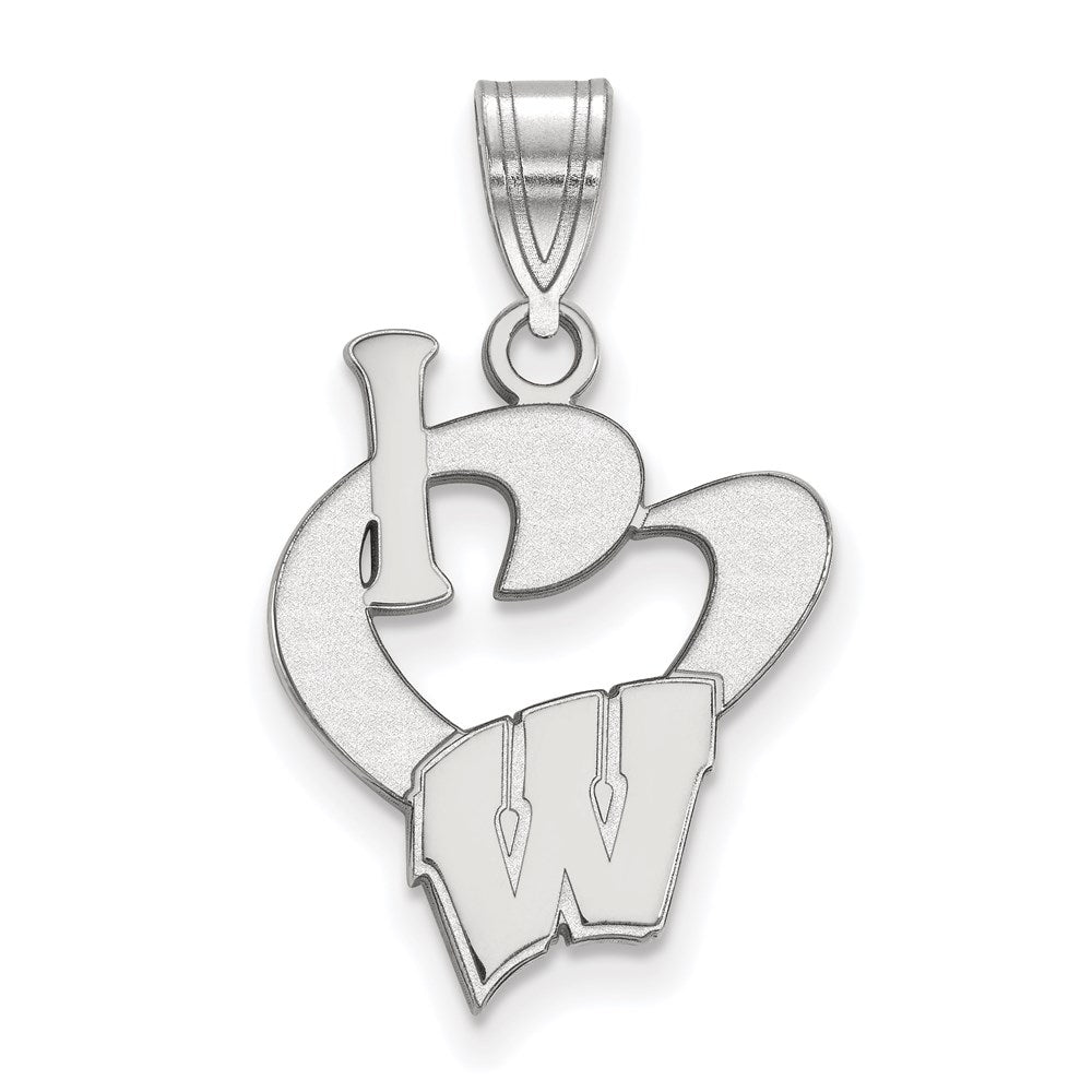 Sterling Silver Rhodium Plated Logoart University Of Wisconsin Large I Heart Pendant