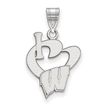 Sterling Silver Rhodium Plated Logoart University Of Wisconsin Large I Heart Pendant