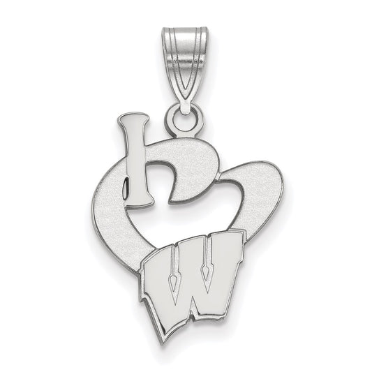 Sterling Silver Rhodium Plated Logoart University Of Wisconsin Large I Heart Pendant
