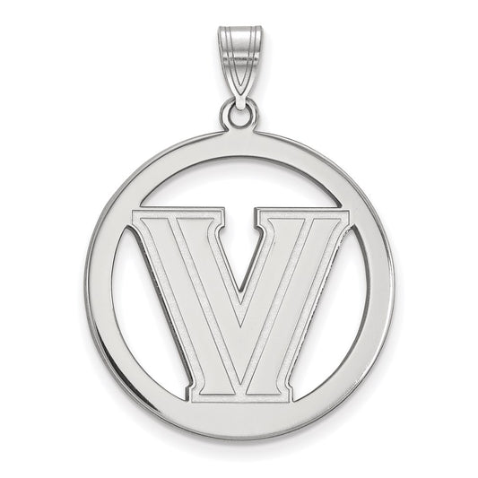 Sterling Silver Rhodium Plated Logoart Villanova University Letter V Large Circle Pendant