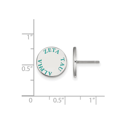 Sterling Silver Rhodium Plated Logoart Zeta Tau Alpha Sorority Text Color Enamel Post Earrings