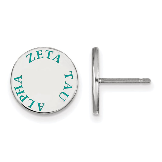Sterling Silver Rhodium Plated Logoart Zeta Tau Alpha Sorority Text Color Enamel Post Earrings