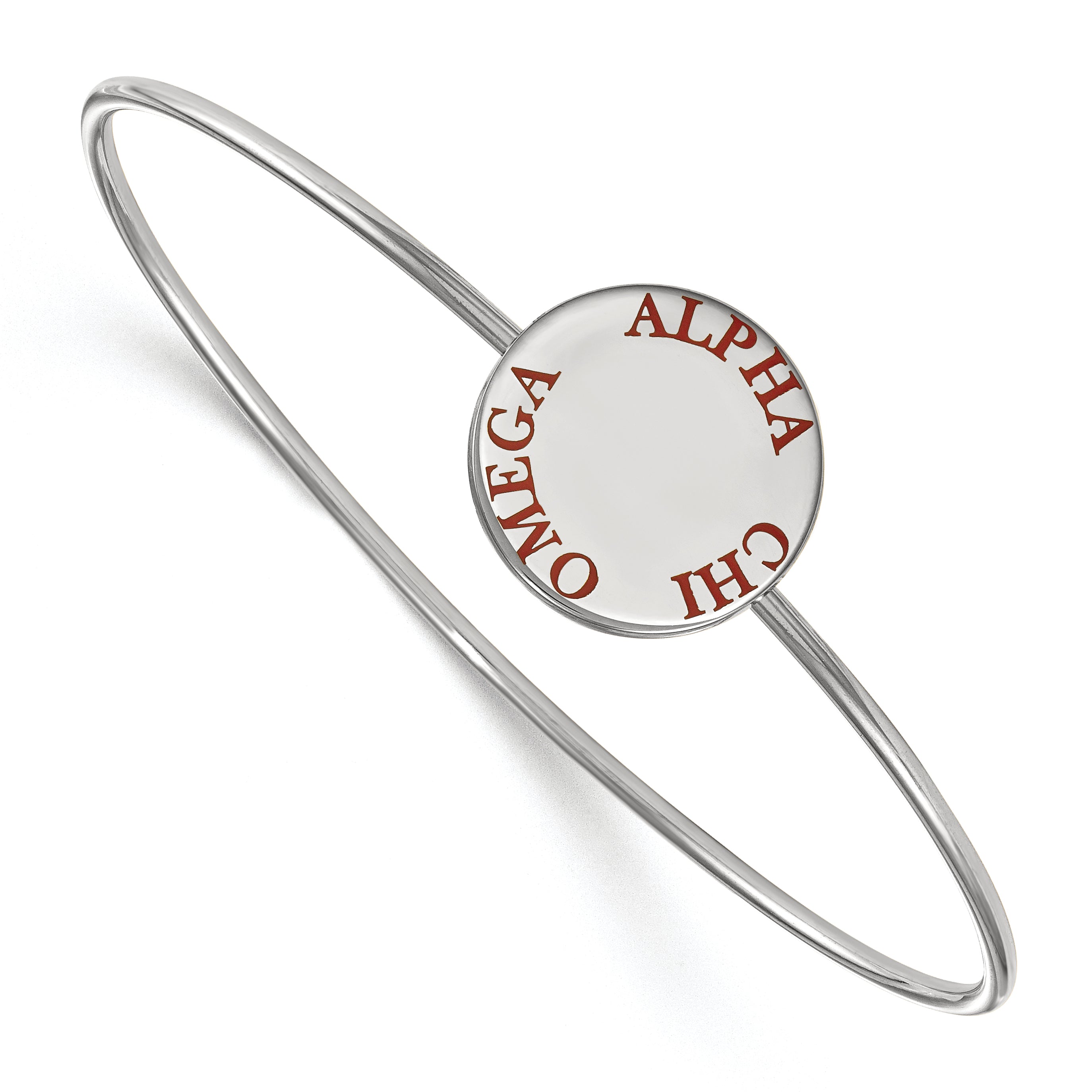 Sterling Silver Rh Plated Logoart Alpha Chi Omega Enameled Slip On Bangle